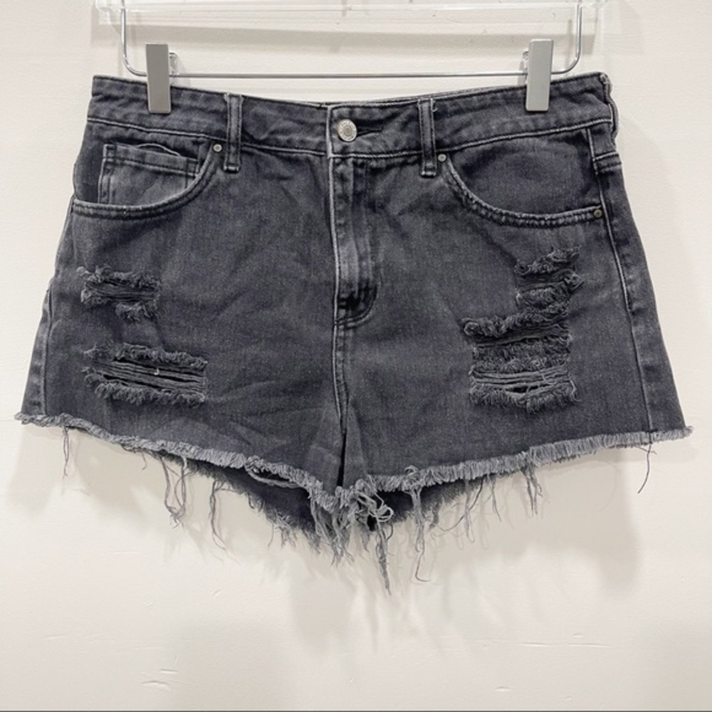 Pacsun Distressed Cutoff Raw Hem High Rise Shorts Washed Black Size 28